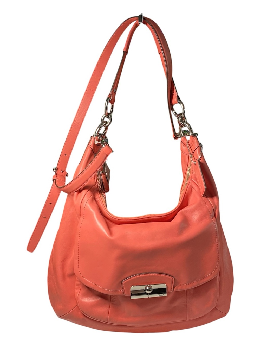 New Coach Kristin Leather Hobo Convertible Bag Coral Summer Boho Slouchy NWT